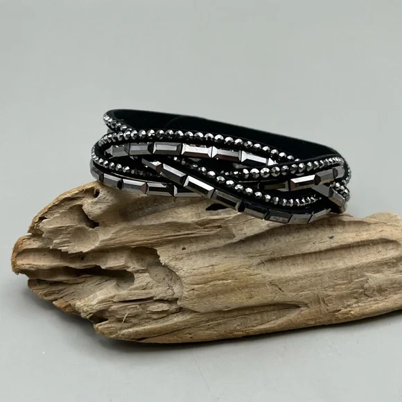 Black and Silver Wrap Bracelet - Picture 1 of 4